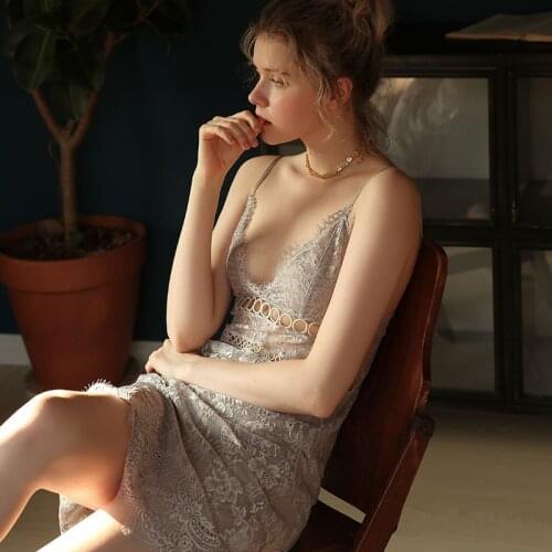 Sexy mousse nightdress woman sloth sleepwear Deep V nightie V-neck sling Lingerie home service short skirt temptation underwear