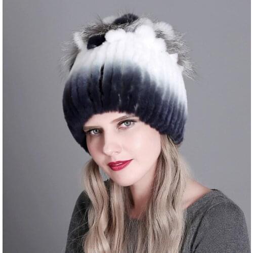 Women Winter Faux Fur Thickened Hat Outdoor Cold-proof Warm Knitting Beanie