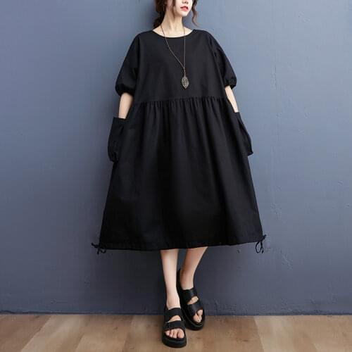 Korea Style Bandage Big Pockets Street Fashion Girls Loose Chic Summer Dress 2021 New Arival Women Holiday Travel Casual Dress