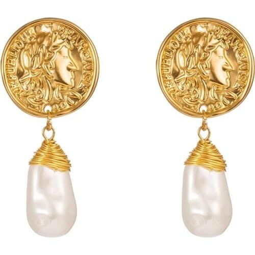 18 K Vintage Coin Shape Freshwater Pearl Beads Earrings for Women Fashion Jewelry Long Tassel Statement Earrings -2019