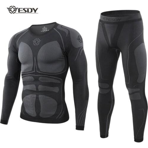 2020 Men Outdoor Thermal Underwear Set Winter Fleece Slim Running Hiking Military Long Sleeve Warm Uniforms Clothes Top + Pants