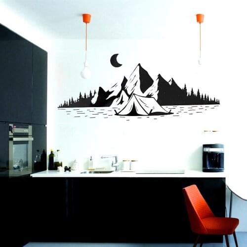 25,5 CMX 11,1 CM Camping Reise Berge Mond Aufkleber Vinyl Auto Aufkleber Schwarz/Silber