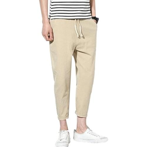 50%HOT Men Casual Solid Color Ankle Tied Pockets Drawstring Sports Long Pants Trousers