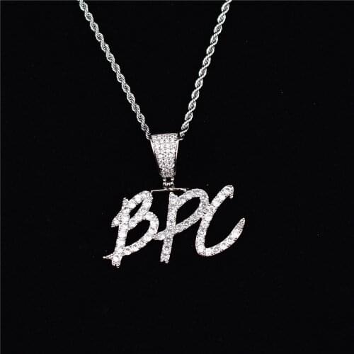 A-Z Custom Name NEW CURSIVE CHARM LETTER Necklaces & Pendant AAA Zircon Mens Hip Hop Jewelry With 4MM Silver Tennis Chain