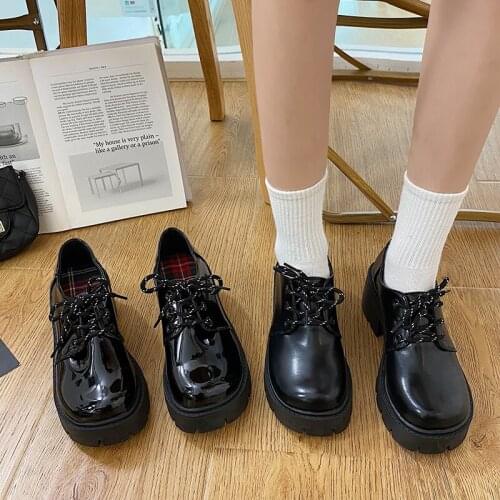 Lucyever Comfortable Med Heels Platform Boots Women 2021 New Round Toe Lace-up Ankle Boots Woman Pu Leather Autumn Shoes Ladies