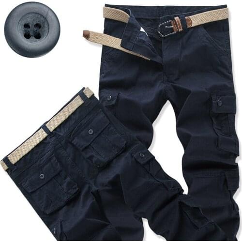 Mens Tactical Cargo Pants Multi-Pocket Overalls Male Combat Cotton Loose Slacks Long Trousers Army Military Work Straight Pants