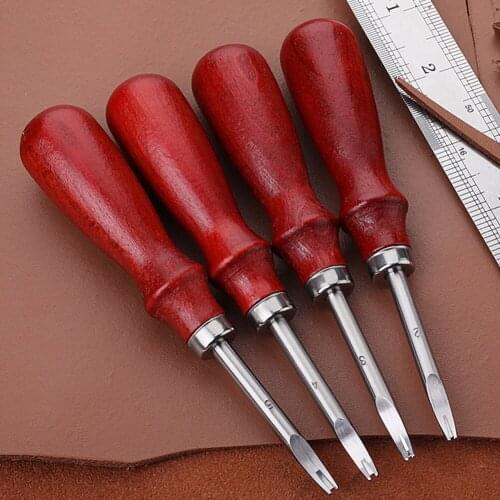 Hot New 4pcs/set Wood Handle Leather Edge Beveler Craft Leather Edge Cutter Skiving Tool 0.8/1/1.2/1.5mm DIY Practical Leathercr