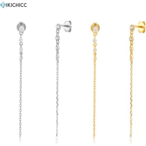 KIKICHICC 925 Sterling Silver Rainbow ZIrcon Charm Long Chain Drop Earring Piercing Pendiente 2021 Wedding Length Jewelry Gift