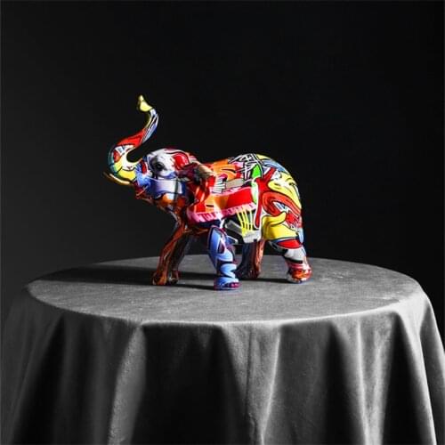 CREATIVE GRAFFITI ELEPHANT PUG ART SCULPTURE LUCKY DOG FIGURINE ANIMAL STATUE RESIN CRAFTS EUROPEAN HOME DECORATION R5071