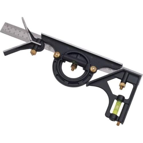 300mm/12" Stainless Steel Multifunction Protractor Angle Ruler Depth Height Marking Spirit Level Gauge Ruler Measure Tools