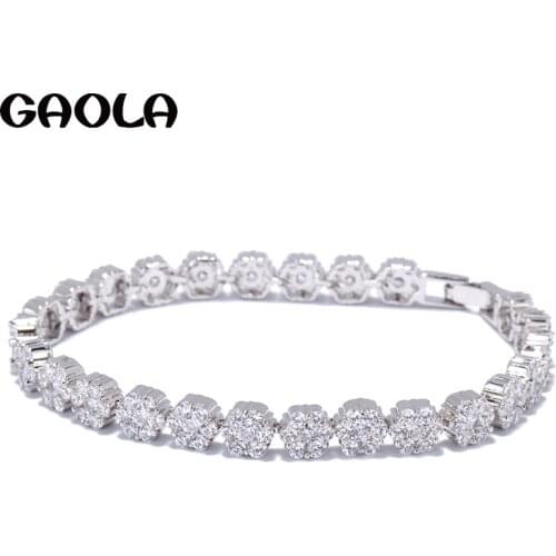 Korea Style Hot Trendy New Woman White Gold Color Flower Shape AAA Crystal Bracelets Charm Accessories for Engagement GLS0483