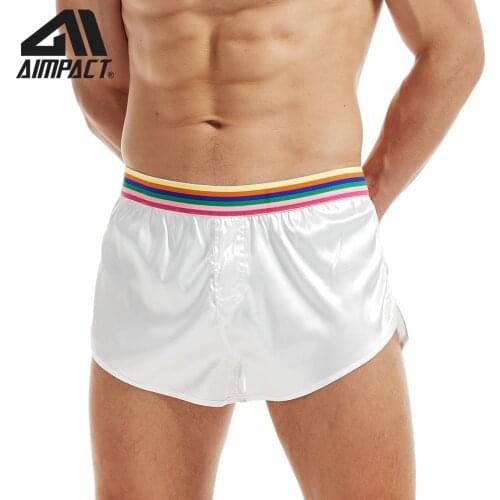 AIMPACT Men Elastic Waist Silk Satin Pajamas Shorts Solid Casual Male Homewear Sexy Shorts AM2356