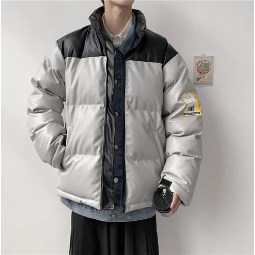 Winter High Street Wear Retro Work Mens Jacket PU Leather Thicken Warm Cotton Padded Parka Snow/Waterproof Zipper Coat Oversize