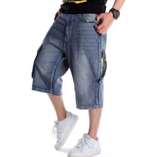 Mens Loose Baggy Denim Short Men Jeans Fashion Streetwear Hip Hop Long 3/4 Capri Cargo Shorts Plus Size 42 44 46