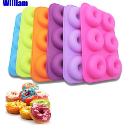 New 6-Cavity Silicone Donut Mold Non-Stick Donut Baking Pan Decoration Tools Baking Tray Biscuit Bagels Muffins Maker