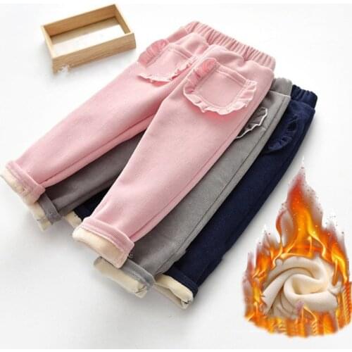 New Boys Warm Winter Pants For Girls Kids Elastic Waist Velvet Long Pants Boys Trousers Children casual Cotton Pants 1-8Y 2021