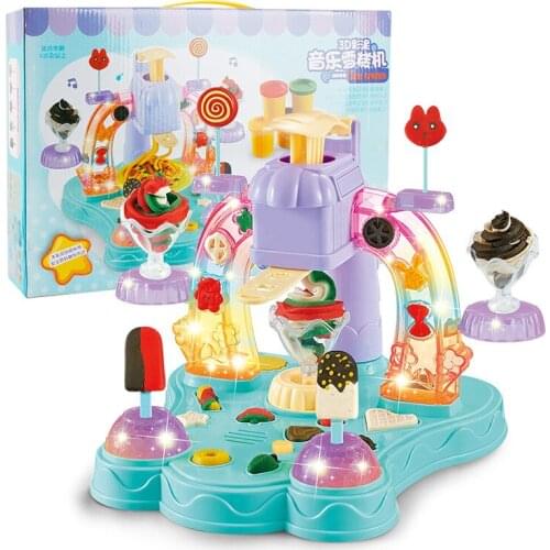 New Children Creative 3D Educational Lighting Music Ice Cream Machine Color Mud Suit Kindergarten Role Play Toy Skill Exercise