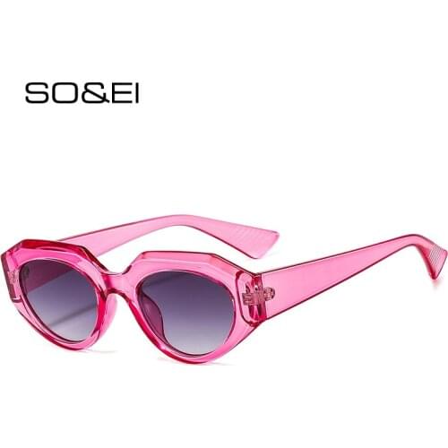 SO&EI Fashion Small Oval Sunglasses Women Vintage Blue Orange Champagne Eyewear Ins Popular Cat Eye Trending Men Sun Glasses