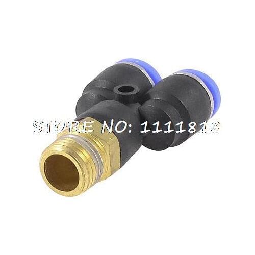 Pneumatic Piping 3 Way 8mm x 1/4" PT Male Thread Y Shape Quick Coupling Coupler