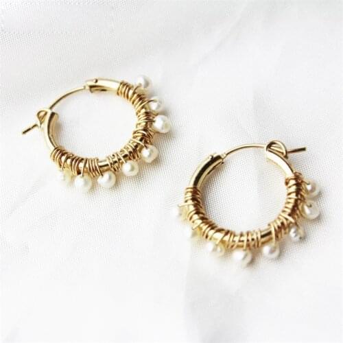 30MM Gold Filled Natural Pearls Earrings Gold Hoop Earrings Handmade Jewelry Brincos Minimalism Oorbellen Pendientes Earrings