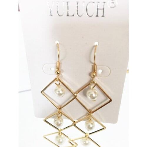 YULUCH 2018 Geometric Long Semi-precious Stone Hollow Zinc Alloy Inlay Pearl Low Sensitivity Sweet Woman Personality Earring Gif