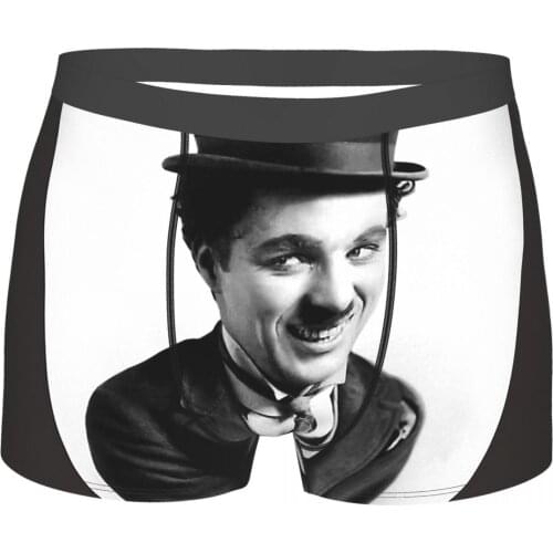 With Hat Chaplin Comic Actor Underpants Breathbale Panties Man Underwear Ventilate Shorts Boxer Briefs