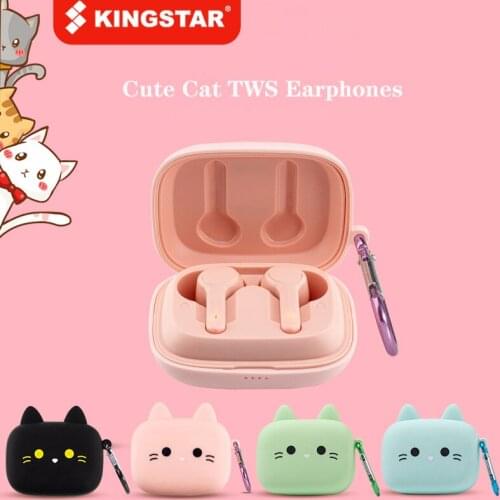 KINGSTAR Cute Cat Wireless Earphone Bluetooth 5.0 TWS Headset Macaron Earbuds With Mic Charging Box Waterproof