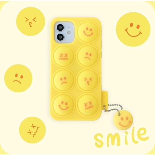 Stress Reliever 3D Smile Face Bubble Beans Phone Case For iPhone 11 Pro Max X XR 7 8 Plus 12ProMax Fidget Toy With Pendant