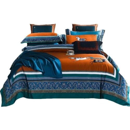 High Quality Braw European Style Pima Cotton Horse Printed Bedding Set Duvet Cover Sheet Pillowcase King Queen Full 4 Pieces
