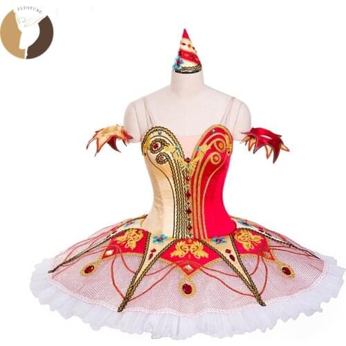 FLTOTURE Red Gold Nutcracker Harlequin Variations Costumes Adult Professional Pancake Tutu Child Custom Made Ballet Tutu Skirt