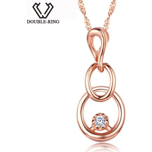DOUBLE-R 925 Sterling Silver Necklaces Pendants Women 0.03ct Diamond Solid Gourd Shape Birthday Gift 18K Rose Gold Fine Jewelry