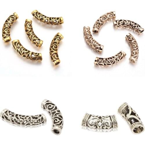 10Pcs Tibetan Style Alloy Curved Tube Beads Slide Spacer Antique Gold Silver For Necklace Cord Brecelet Jewelry Making