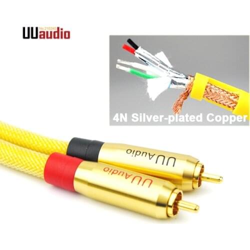 2PCS/pair HIFI RCA Cable 4N OFC Silver-plated Copper RCA To RCA Audio signal cable for DAC Amplifier / Yellow color
