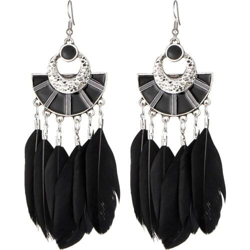 2018 Fashion Retro Women Fashion Classic Bronze Earrings Flower Rhinestone Feather Tassel Pendant Earrings For Women Girls