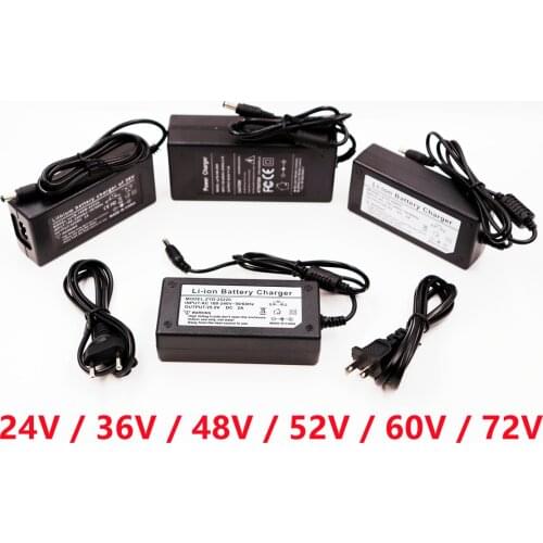 24V 36V 48V 52V 60V 72V Rechargeable Lithium ion Battery pack Charger 100~240V AC, used for Electric bicycle lithium Batteries
