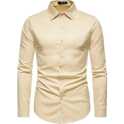 White Business Dress Shirt Men Fashion Slim Fit Long Sleeve Soild Casual Shirts Mens Working Office Wear Shirt With Pocket