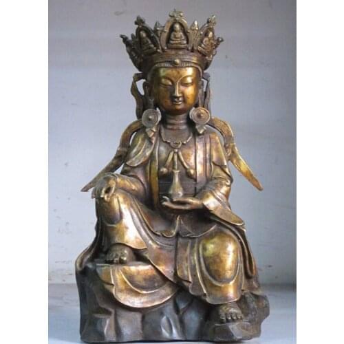 Bi001401 11"Tibet Buddhism Fane Bronze gilded hold bottle guan yin Kwan-Yin Buddha Statue
