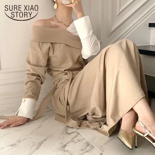 OL New Korea Style Elegant Long Dresses High Waist Dress for Women V Neck A Line Female Party Dress Clothing Robe Femme 12795