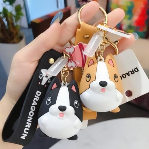 2020 Cartoon Cute Corgi Key Chain Lovely Car Bag Pendant Accessories Keychain Exquisite Small Keyring Gift for Girlfriend