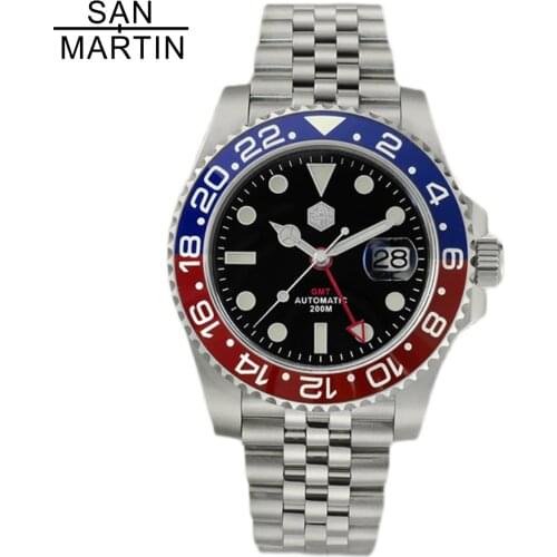 San Martin SN0015G Stainless Steel GMT Dive Mens Watches Retro 200m Waterproof Luxury Automatic Mechanical Male Wrist watch Men