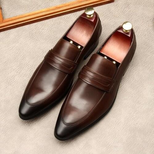 Large Size EUR45 Black / Brown / Deep Brown Business Dress Shoes Genuine Leather Office Shoes Mens Social Shoes