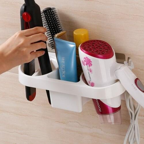 Hair Dryer Holder Multi-functional Bathroom Shelf Hair Dryer Storage Rack Holder Shelf Wall Storage Rack Strong Suction Hot
