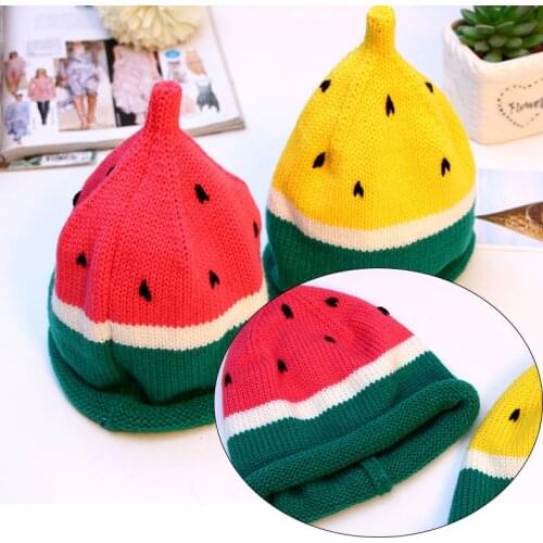 2021 New Cute Knit Watermelon Hats For Kids Handmade Curling Children Winter Warm Hat Soft Comfortable Girls Boys Beanie Cap