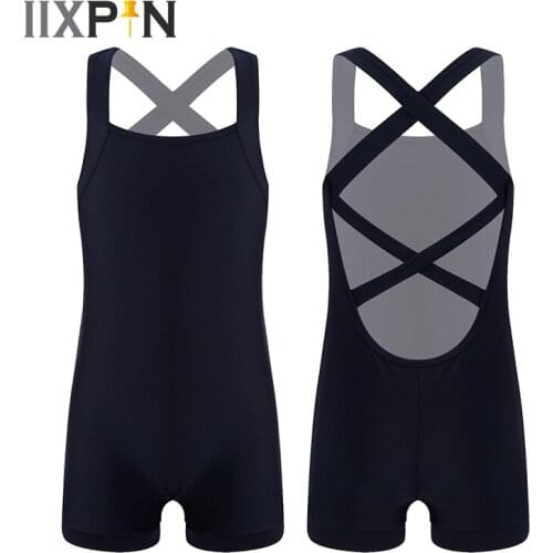 Kids Girls Gymnastics Leotards Professional Ballet Leotard Sleeveless Crisscross Back Dance Jumpsuit Unitard Ballet Dancewear