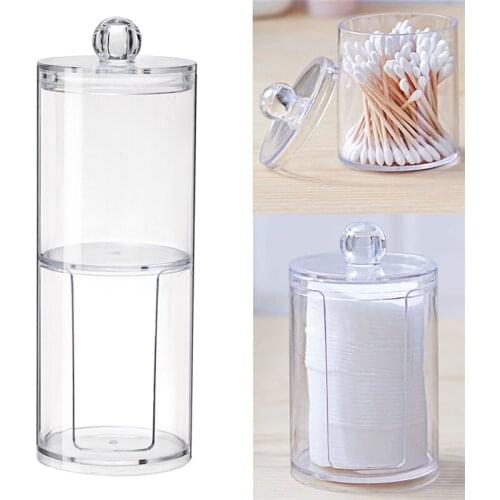Two-layer Acrylic Organizer Plastic Transparent Round Portable Container Storage Box Cotton & Pad Box Cosmetics Swab Holder