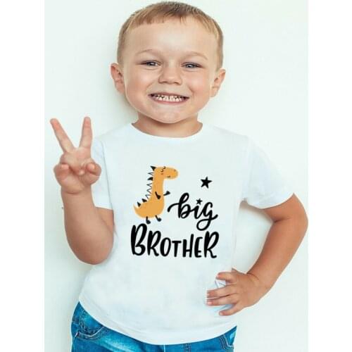 Only Child Big Brother Cute Dinosaur Print Boys T shirt Announcement Funny Casual Kids Clothes Summer Baby Tops T-shirt,HKP5434