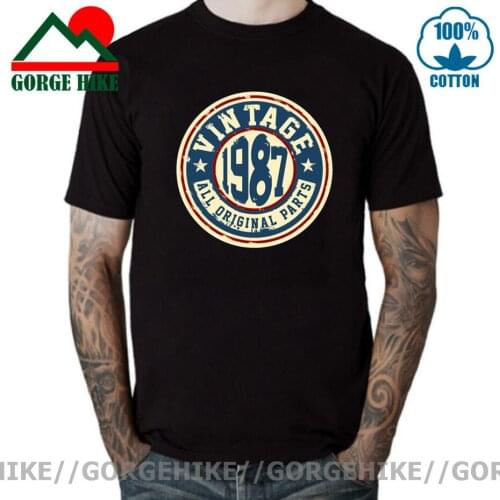 GorgeHike Vintage 1987 All Original Parts Mens Tees Short Sleeve T Shirt men Comfortable Pure Cotton Summer Style Male T-Shirts
