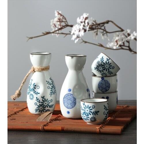 Ceramic Sake Pot Cups One Pot of Four Cups Japanese Style Sake Wine Warm Chinese Wine Set Home Ceramic Sake Wine Set