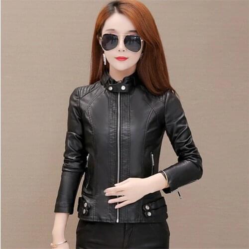 New Autumn Women Pu Leather Jacket girl Zipper Short Coat Female Black Punk Bomber Faux Leather Outwear spring Blazer tops 3XL