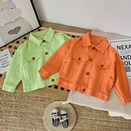 2020 New Fashion Girl Boy Candy Color Denim Jacket Spring Autumn Kids Jackets Cardigan Coat Clothes